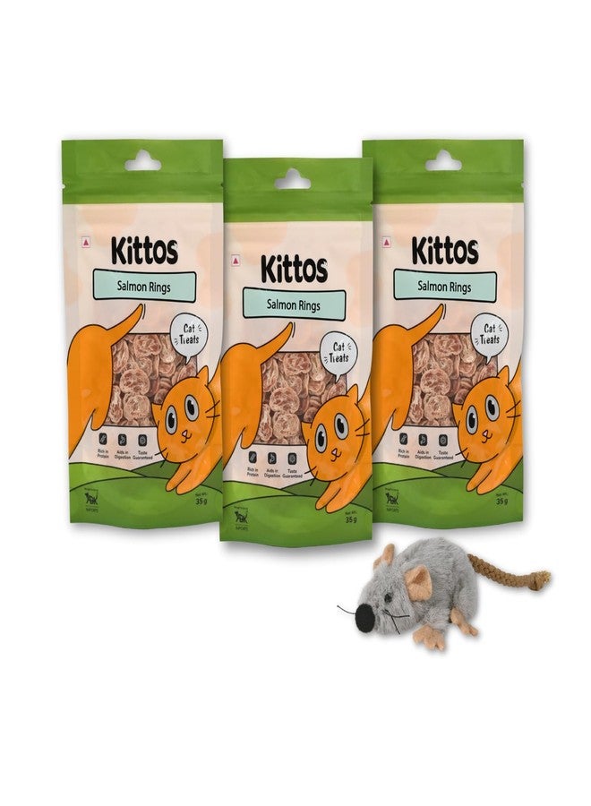 Trixie Combo of Trixie Mouse Plush Engaging Toy for Cats, with Catnip and 3 Pack of Kittos Nutrient Rich Salmon Rings Cat Treats for Training, 35 g Each - Image 1